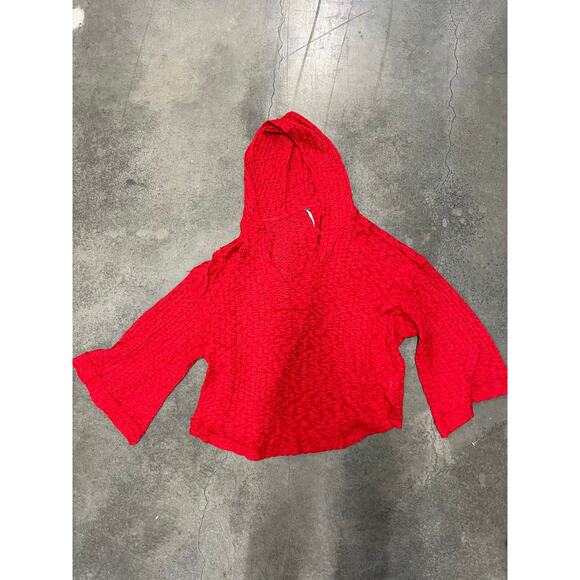 Free People Baja Babe Hacci Hoodie Red Distressed large - Picture 1 of 3